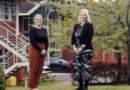 L-R: Emma Turner with Terri Charles outside the Business Innovation Centre in Binley, where Cemex have opened a new training facility and office space